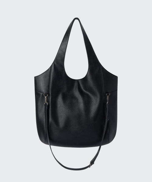SYNTHETIC LEATHER ROUNDED SHOULDER BAG BLACK