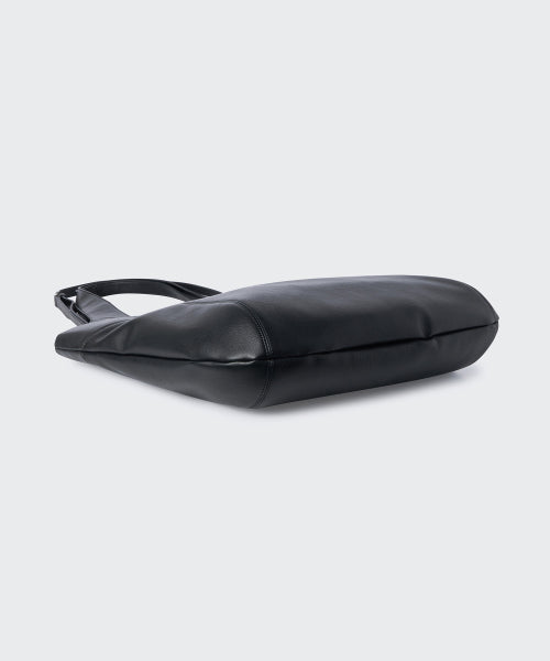 SYNTHETIC LEATHER ROUNDED SHOULDER BAG BLACK