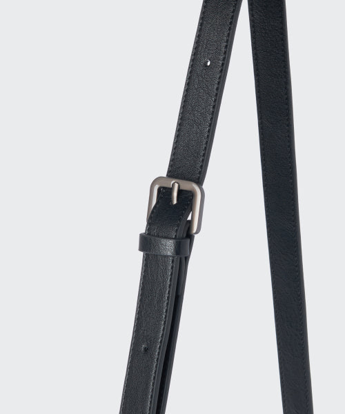 SYNTHETIC LEATHER ROUNDED SHOULDER BAG BLACK
