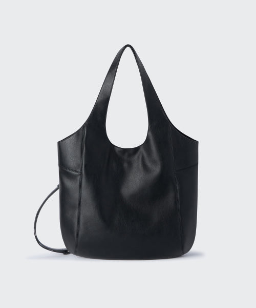SYNTHETIC LEATHER ROUNDED SHOULDER BAG BLACK