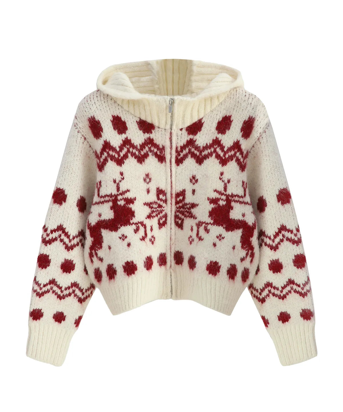 Reindeer Knit Hood Zip-up_3Colors