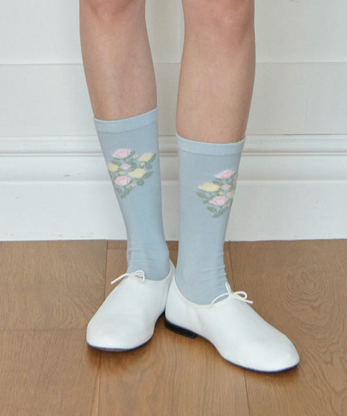 ROSE PATTERN SOCKS - 2 COLORS BLUE