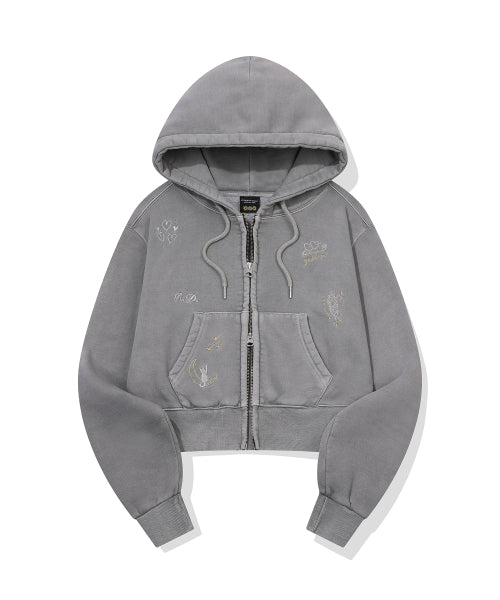 2-WAY DAY PIGMENT CROP HOOD ZIP-UP - 2 COLORS DARK GREY
