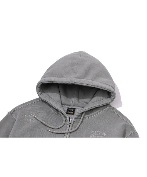 2-WAY DAY PIGMENT CROP HOOD ZIP-UP - 2 COLORS DARK GREY