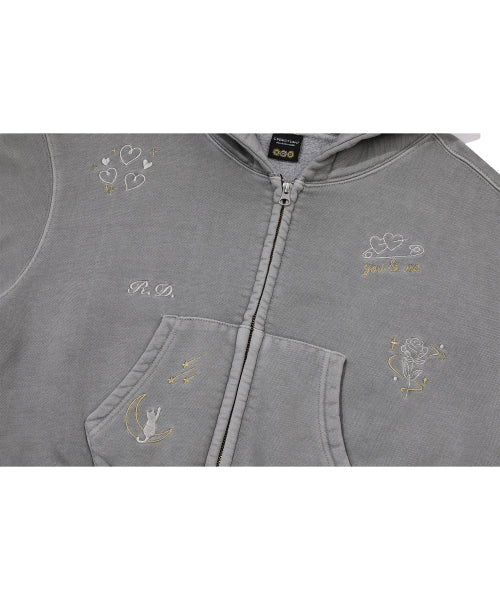 2-WAY DAY PIGMENT CROP HOOD ZIP-UP - 2 COLORS DARK GREY
