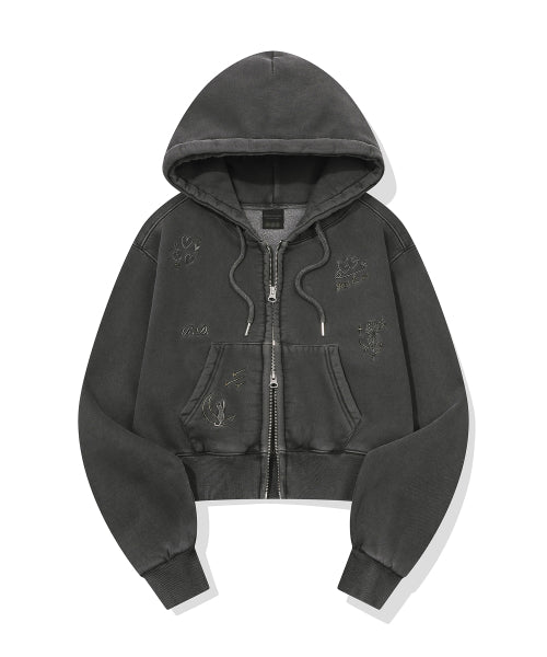 2-WAY DAY PIGMENT CROP HOOD ZIP-UP - 2 COLORS BLACK