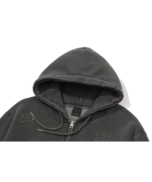 2-WAY DAY PIGMENT CROP HOOD ZIP-UP - 2 COLORS BLACK