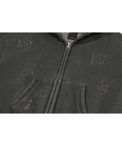 2-WAY DAY PIGMENT CROP HOOD ZIP-UP - 2 COLORS BLACK