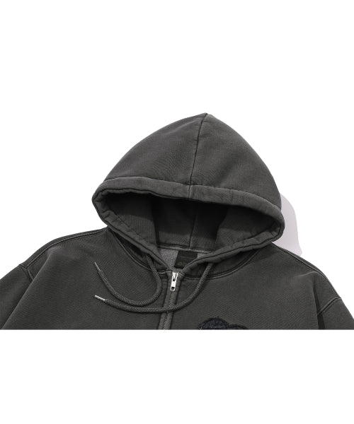 2-WAY HEART PUPPY PATCH HOOD ZIP-UP - 2 COLORS BLACK