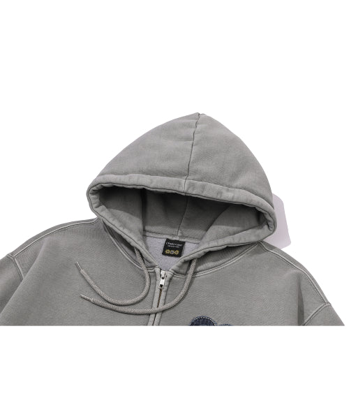 2-WAY HEART PUPPY PATCH HOOD ZIP-UP - 2 COLORS DARK GREY