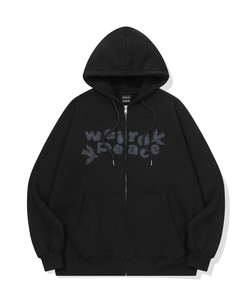 DENIM PATCH HOOD ZIP-UP - 2 COLORS BLACK