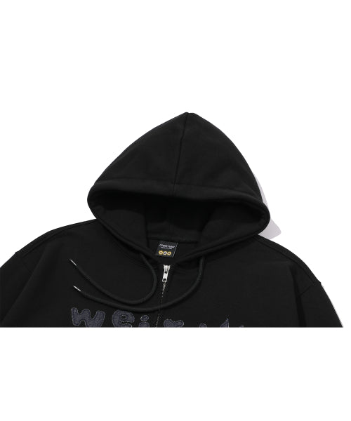 DENIM PATCH HOOD ZIP-UP - 2 COLORS BLACK