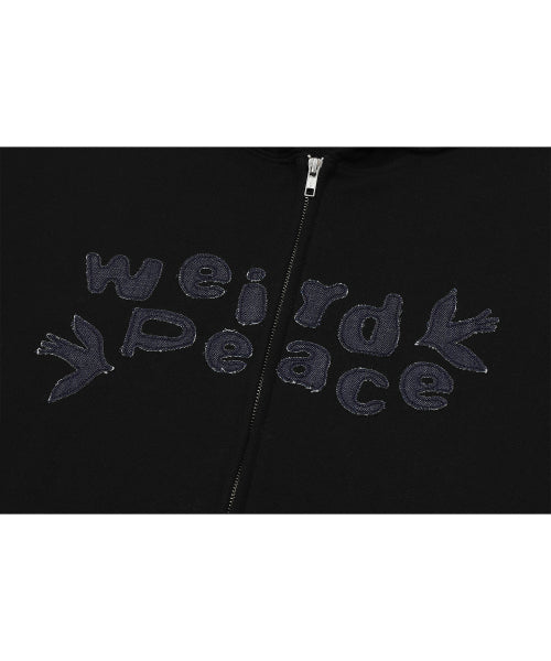 DENIM PATCH HOOD ZIP-UP - 2 COLORS BLACK