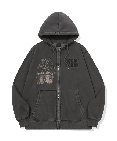 2-WAY PIGMENT HOOD ZIP-UP - 4 COLORS SMOKE BLACK