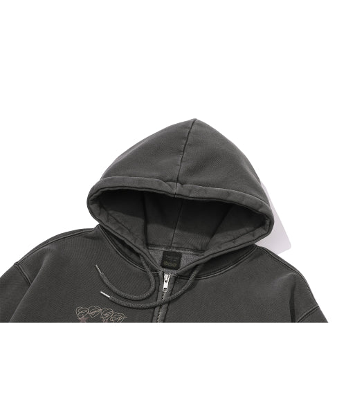 2-WAY PIGMENT HOOD ZIP-UP - 4 COLORS SMOKE BLACK
