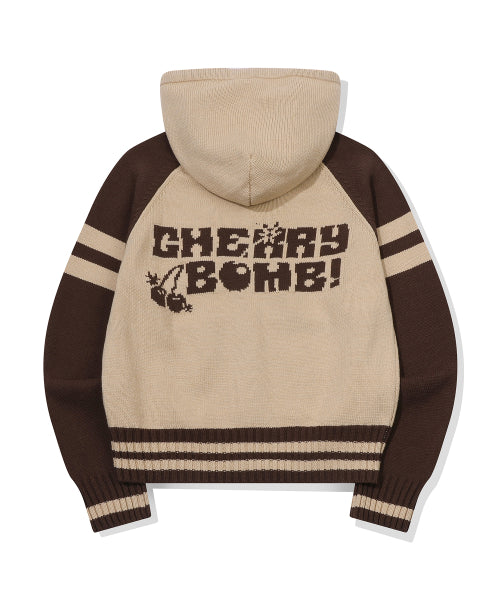 2-WAY CHERRY HOOD KNIT ZIP-UP - 2 COLORS BROWN