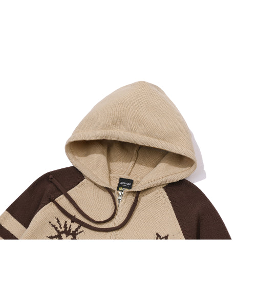 2-WAY CHERRY HOOD KNIT ZIP-UP - 2 COLORS BROWN