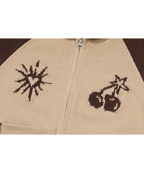 2-WAY CHERRY HOOD KNIT ZIP-UP - 2 COLORS BROWN