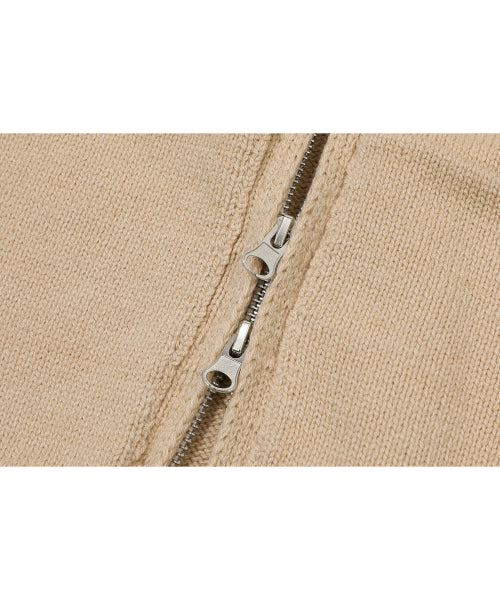 2-WAY CHERRY HOOD KNIT ZIP-UP - 2 COLORS BROWN