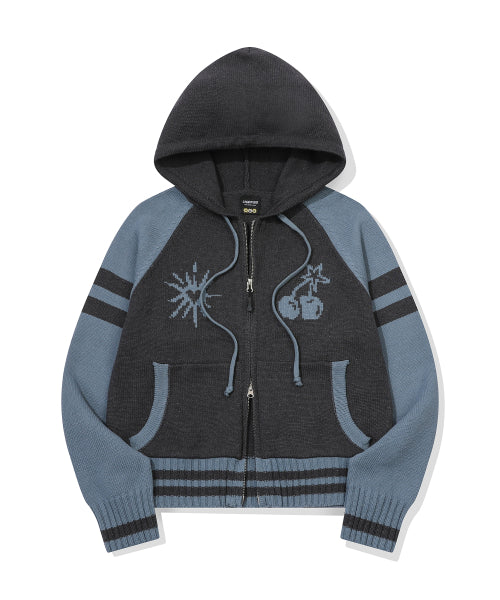 2-WAY CHERRY HOOD KNIT ZIP-UP - 2 COLORS BLUE