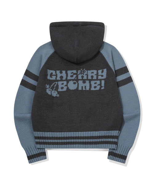 2-WAY CHERRY HOOD KNIT ZIP-UP - 2 COLORS BLUE