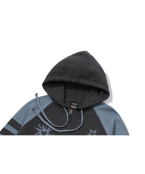 2-WAY CHERRY HOOD KNIT ZIP-UP - 2 COLORS BLUE
