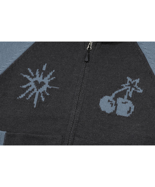 2-WAY CHERRY HOOD KNIT ZIP-UP - 2 COLORS BLUE