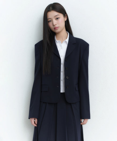 WOMENS 4-BUTTON SHORT BLAZER #韓韶禧同款! - 3 COLORS NAVY