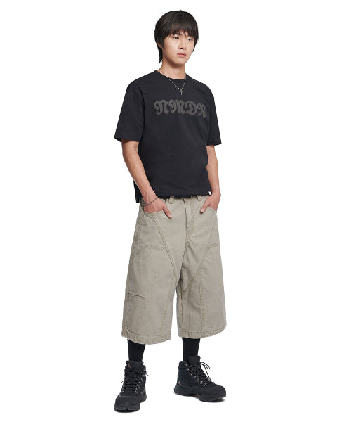 WAFFLE PATCHED CROP T-SHIRT - BLACK - 2 COLORS