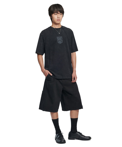 DUAL SLASH EMBLEM T-SHIRT - WASHED BLACK - 2 COLORS