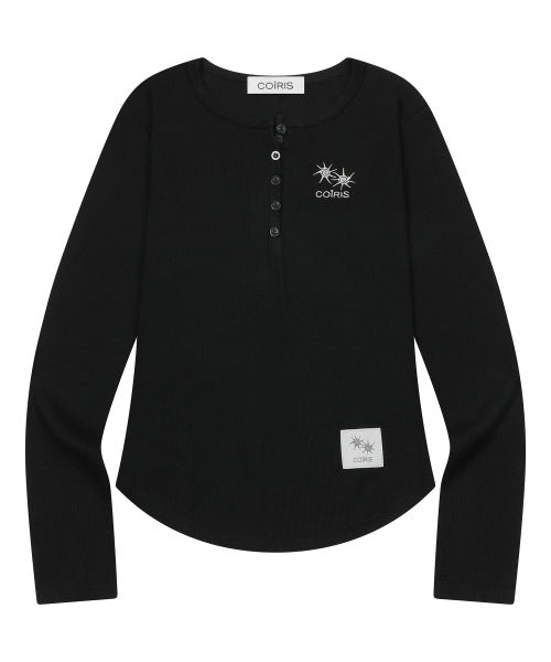 ARINA BUTTON LONG SLEEVE TEE - 4 COLORS BLACK