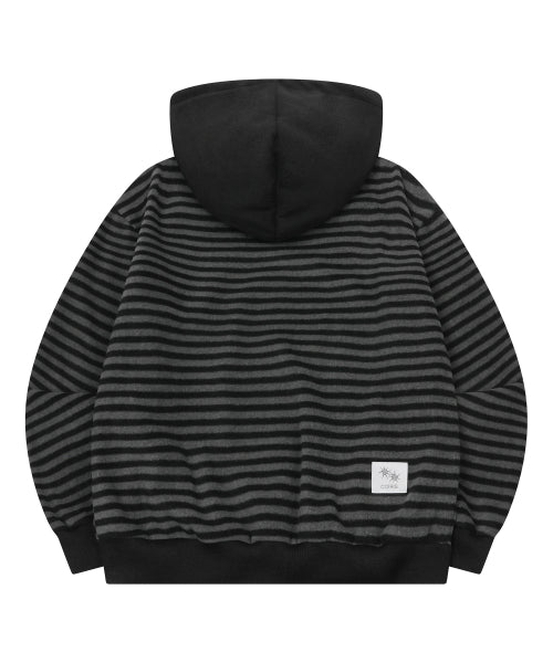 STRIPE CONTRAST HOODIE TEE UNISEX CHARCOAL