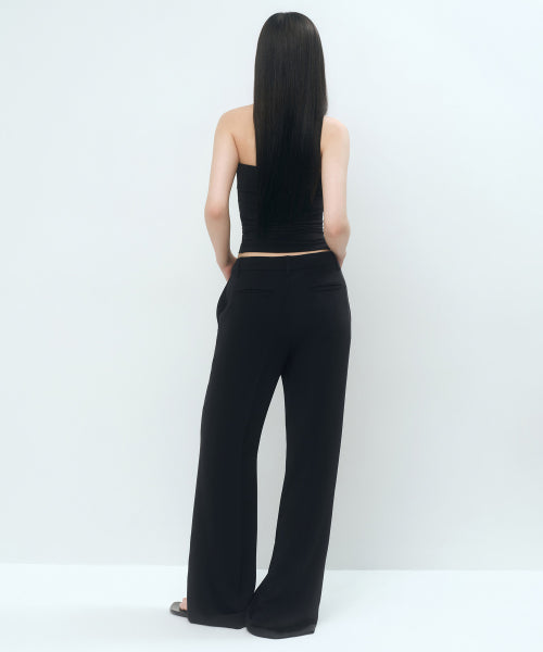 FLUID LOW WAIST WIDE SLACKS - 3 COLORS BLACK