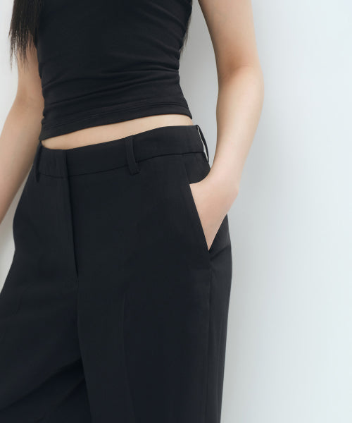 FLUID LOW WAIST WIDE SLACKS - 3 COLORS BLACK