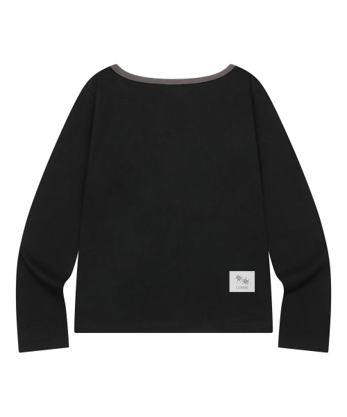 SOLUNA SHOULDER CONTRAST LONG SLEEVE TEE - 2 COLORS BLACK