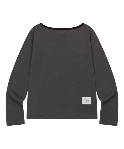 SOLUNA SHOULDER CONTRAST LONG SLEEVE TEE - 2 COLORS BLACK