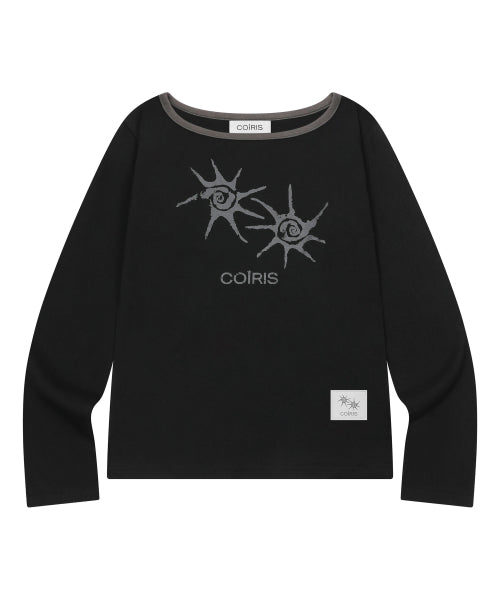 SOLUNA SHOULDER CONTRAST LONG SLEEVE TEE - 2 COLORS BLACK