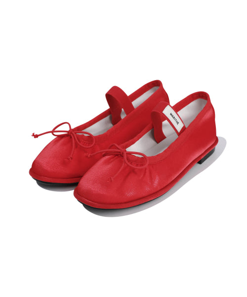 W BANDING RIBBON FLAT SHOES - 2 COLORS RED