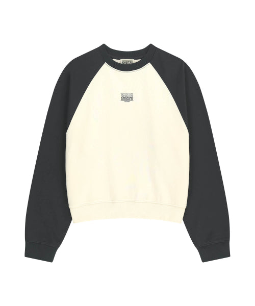 W BLOCK CLASSIC LOGO RAGLAN CROP SWEATSHIRT - 3 COLORS CHARCOAL