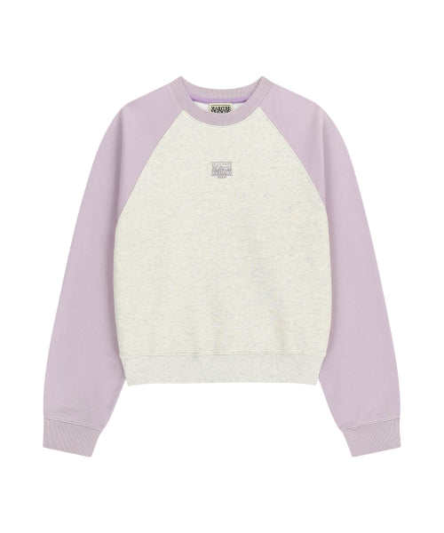 W BLOCK CLASSIC LOGO RAGLAN CROP SWEATSHIRT - 3 COLORS PURPLE
