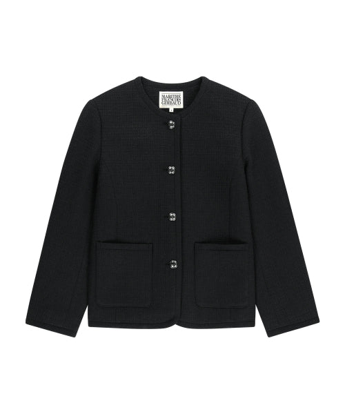 W TWEED ROUND NECK JACKET - 2 COLORS BLACK