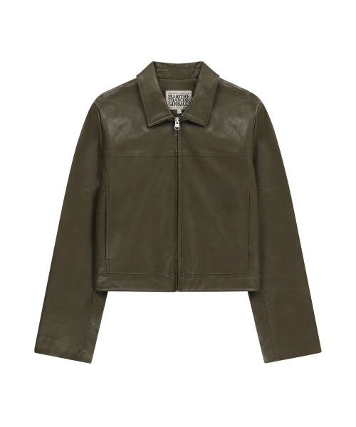 W CROP FAUX LEATHER JACKET - 2 COLORS KHAKI
