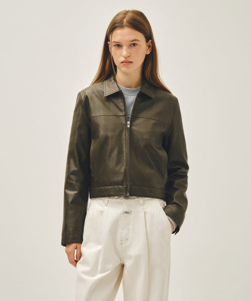 W CROP FAUX LEATHER JACKET - 2 COLORS KHAKI