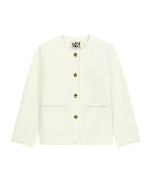 W TWEED ROUND NECK JACKET - 2 COLORS IVORY
