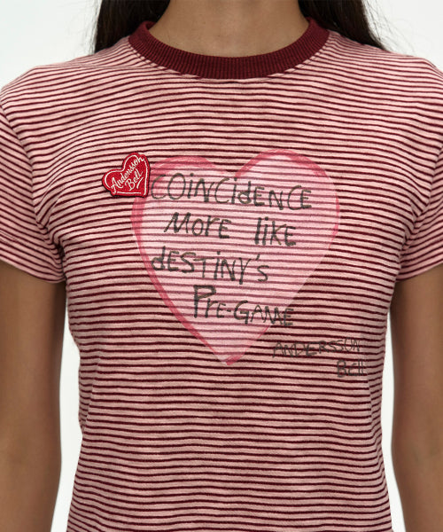 HEART MESSAGE STRIPE T-SHIRT - 2 COLORS PINK