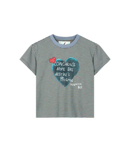 HEART MESSAGE STRIPE T-SHIRT - 2 COLORS MINT