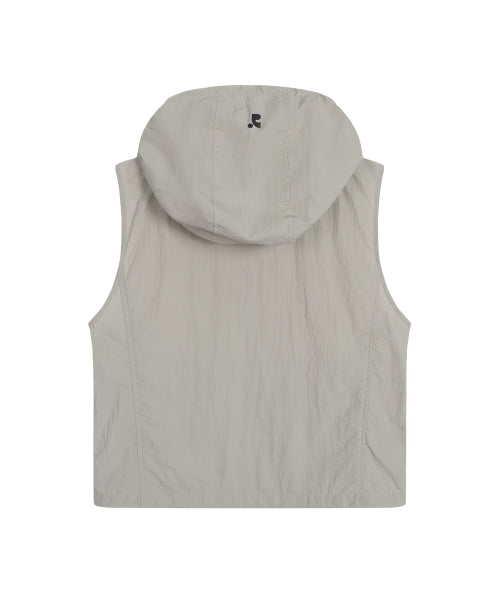 NYLON HOOD VEST+GYM SACK SET - BLACK - 3 COLORS BEIGE