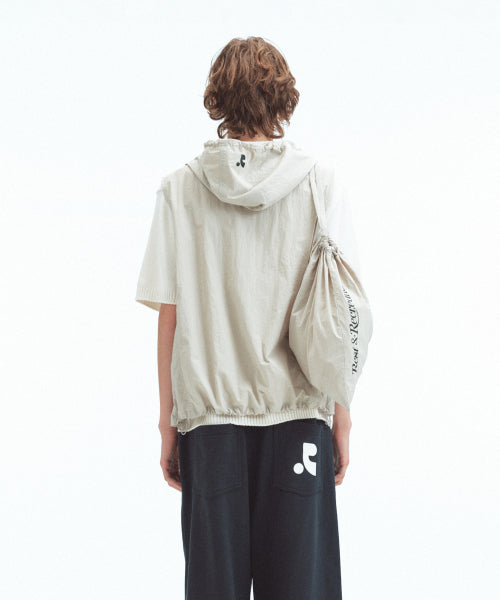 NYLON HOOD VEST+GYM SACK SET - BLACK - 3 COLORS BEIGE