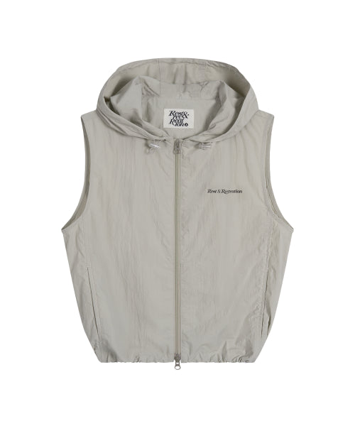 NYLON HOOD VEST+GYM SACK SET - BLACK - 3 COLORS BEIGE