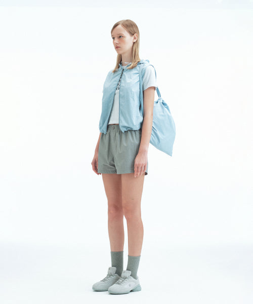 NYLON HOOD VEST+GYM SACK SET - BLACK - 3 COLORS SKY BLUE